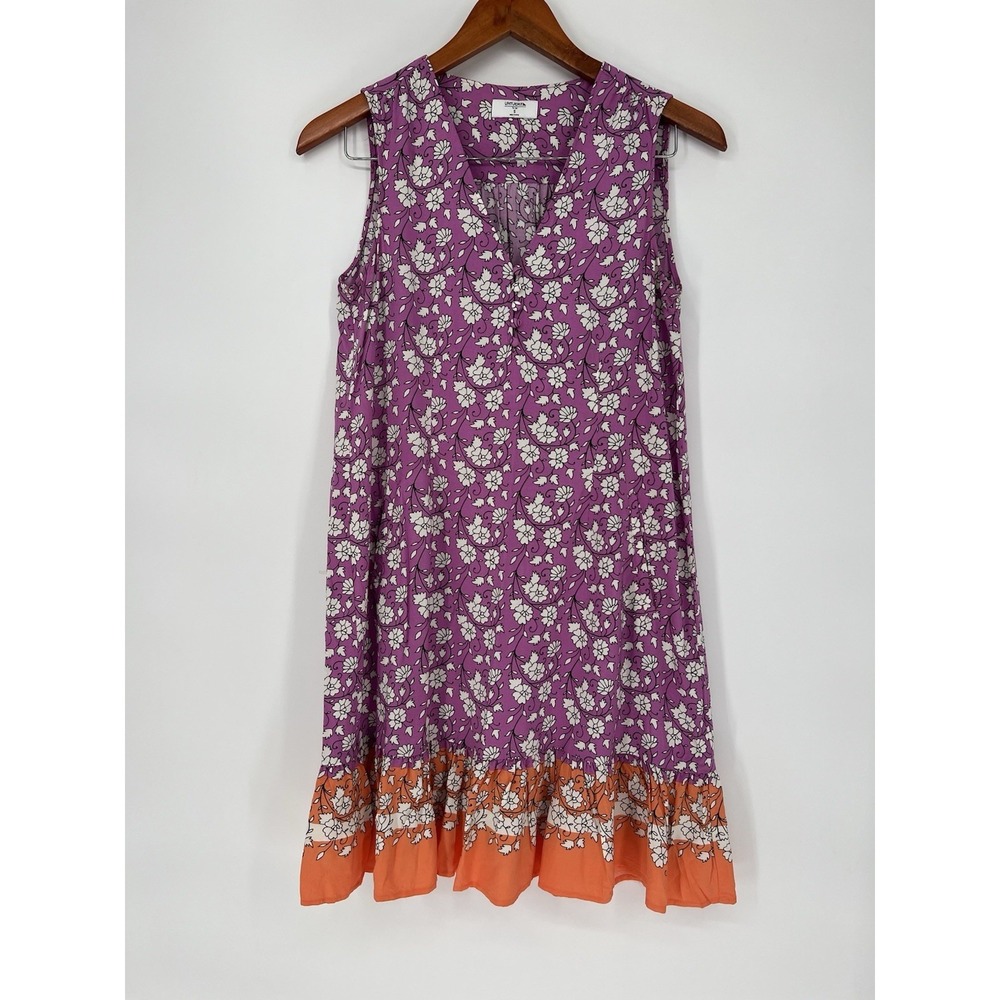 Untuckit Dakota‎ V-Neck Flounce Hem Dress Style 41547 Small Purple Floral